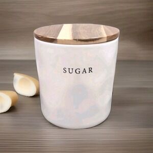 Crofton Stoneware Sugar  Canister with Wooden Seal Lid